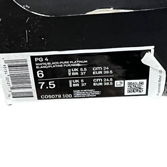 Nike Sneakers WMNS 7.5 Black White PG 4 PAUL GEORGE BASKETBALL RARE CD5079 100 - Picture 12 of 14